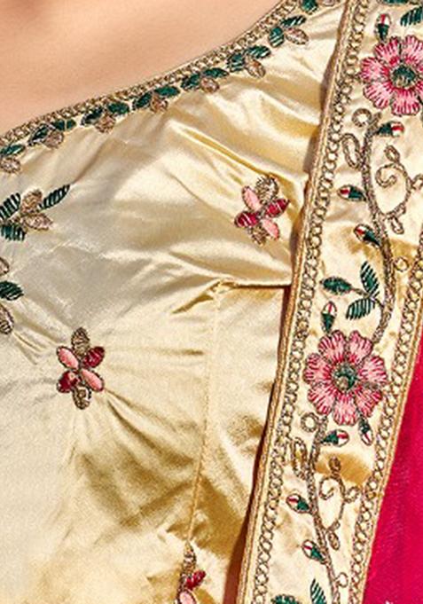 Cream Embroidered Satin Silk Lehenga Set