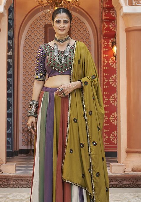 Multicolour Thread Embroidered Viscose Rayon Lehenga Set