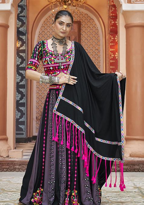 Multicolour Thread Embroidered Viscose Rayon Lehenga Set