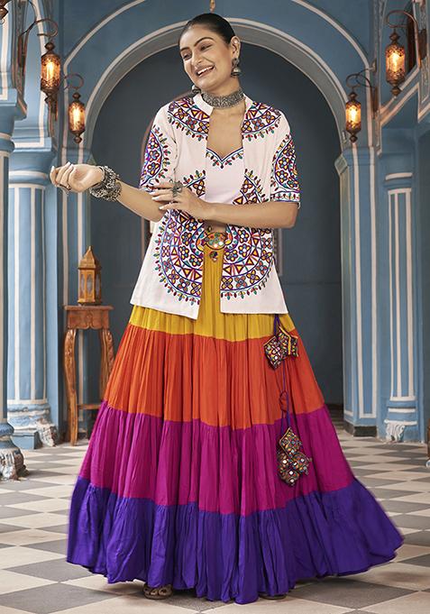 Multicolour Thread Embroidered Viscose Rayon Lehenga Set