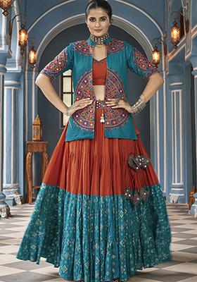 Multicolour Thread Embroidered Viscose Rayon Lehenga Set