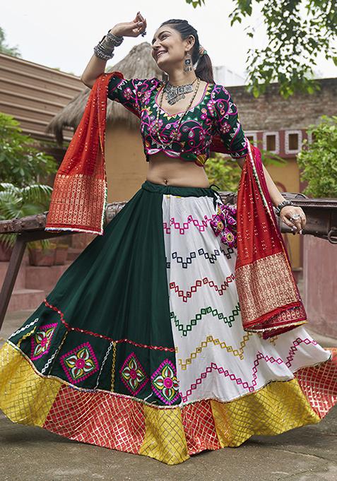 Multicolour Thread Embroidered Viscose Rayon Lehenga Set