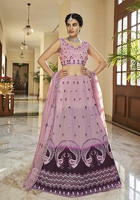 Dusty Pink Thread Embroidered Art Silk Lehenga Set