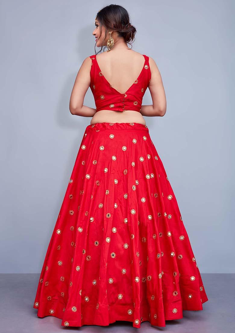 Red Embellished Taffeta Silk Lehenga Set