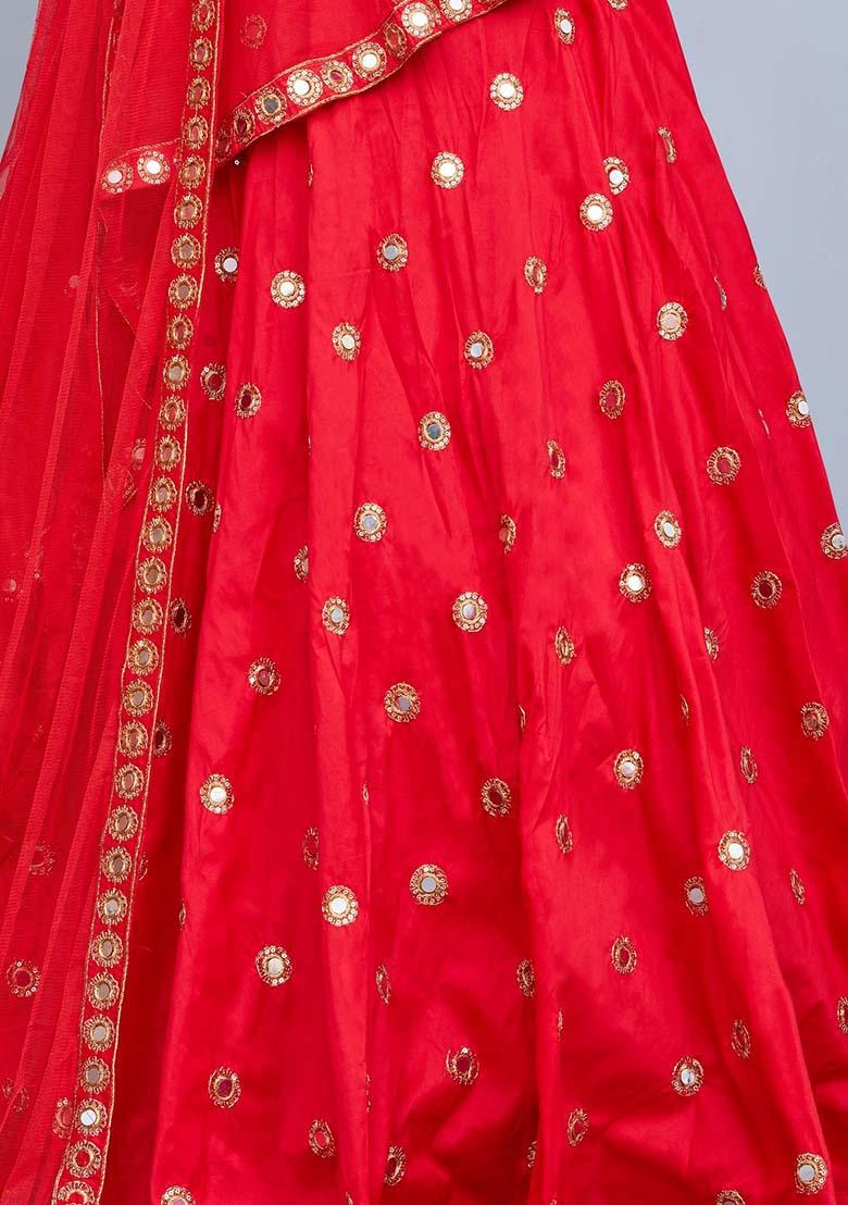 Red Embellished Taffeta Silk Lehenga Set
