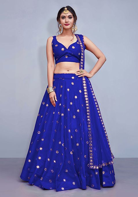 Light Blue Embellished Taffeta Silk Lehenga Set