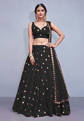 Black Embellished Taffeta Silk Lehenga Set