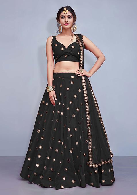 Black Embellished Taffeta Silk Lehenga Set