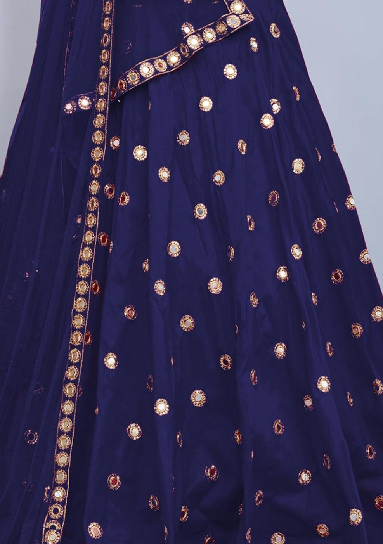 Navy Blue Embellished Taffeta Silk Lehenga Set