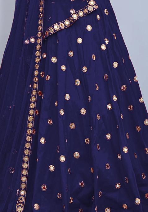 Navy Blue Embellished Taffeta Silk Lehenga Set