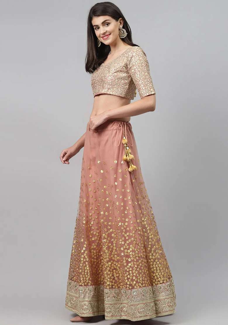 Brown Net Lehenga Set with Embroidered for Diwali | Wedding & Festive Wear - Indya