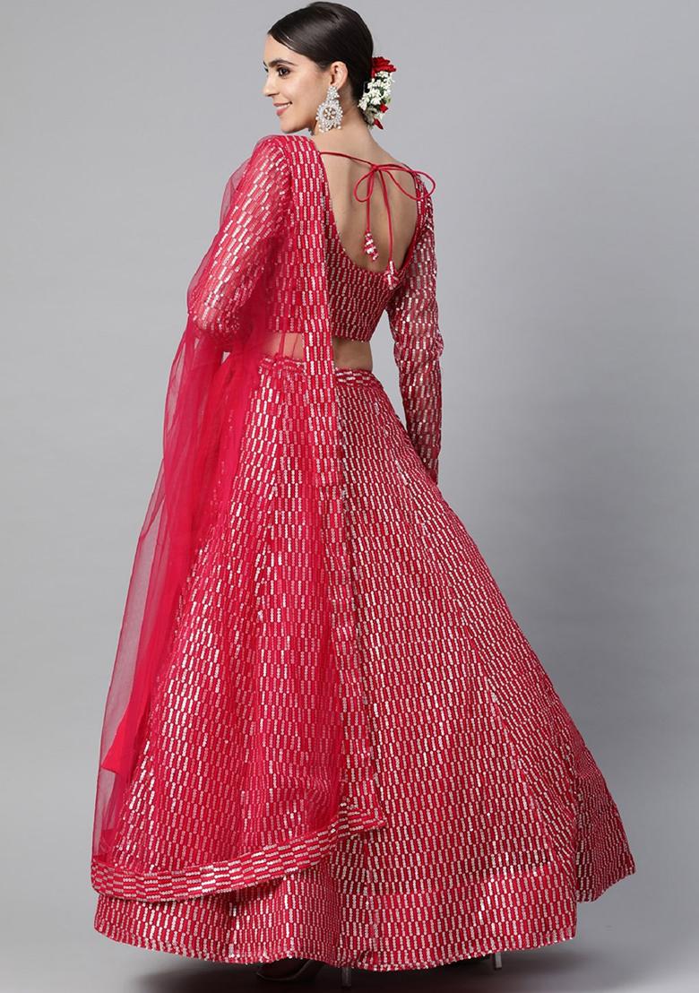 Rani Pink Thread Embroidered Net Lehenga Set