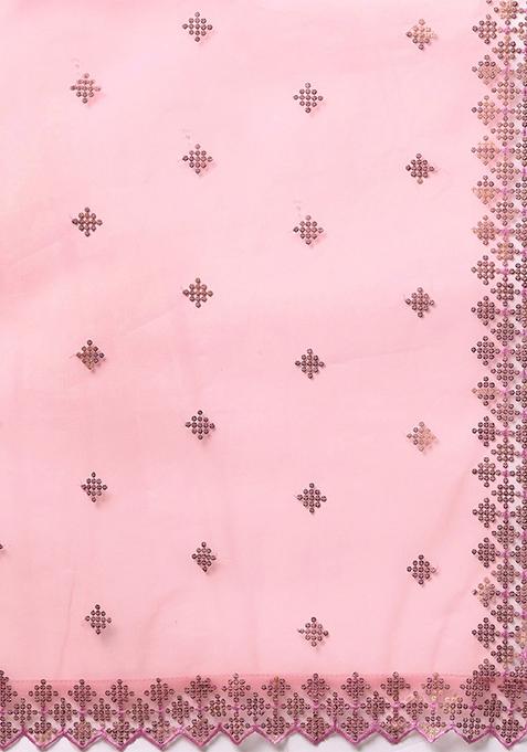 Pink Thread Embroidered Net Lehenga Set