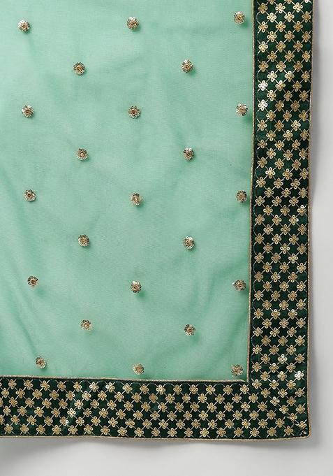 Green Zari Embroidered Raw Silk Lehenga Set