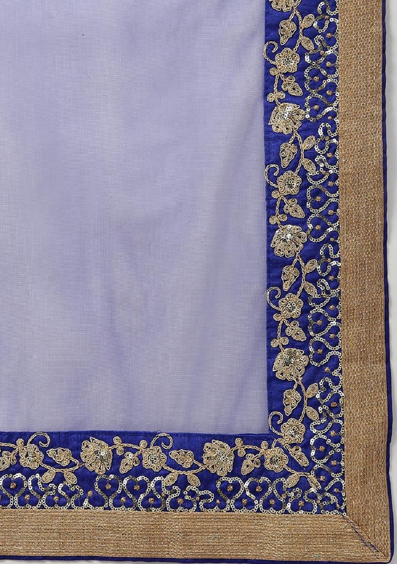 Blue Thread Embroidered Raw Silk Lehenga Set