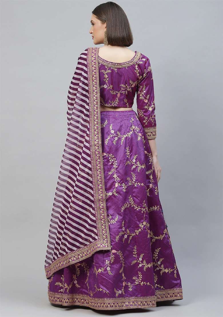Purple Thread Mulberry Silk Blend Lehenga Set with Embroidered for Diwali | Wedding & Festive Wear - Indya