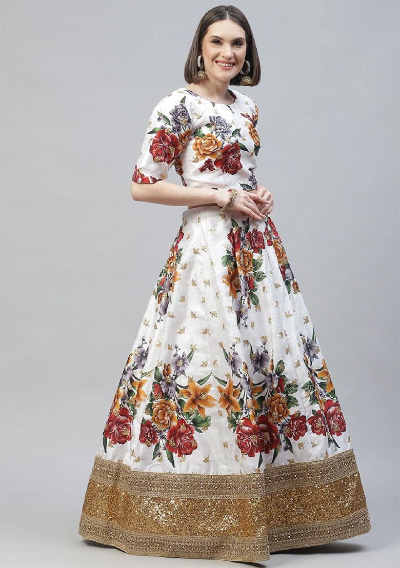 Off White Embroidered Heavy Banglori Silk Lehenga Set