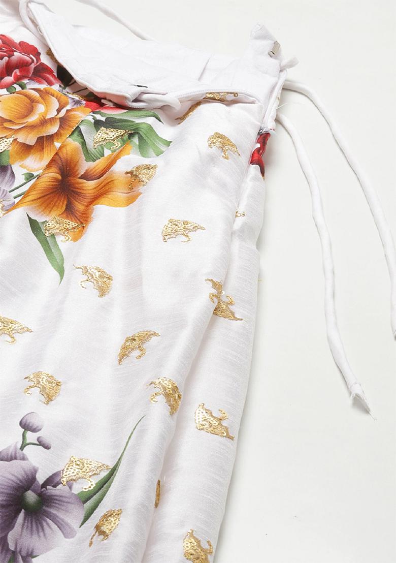 Off White Embroidered Heavy Banglori Silk Lehenga Set