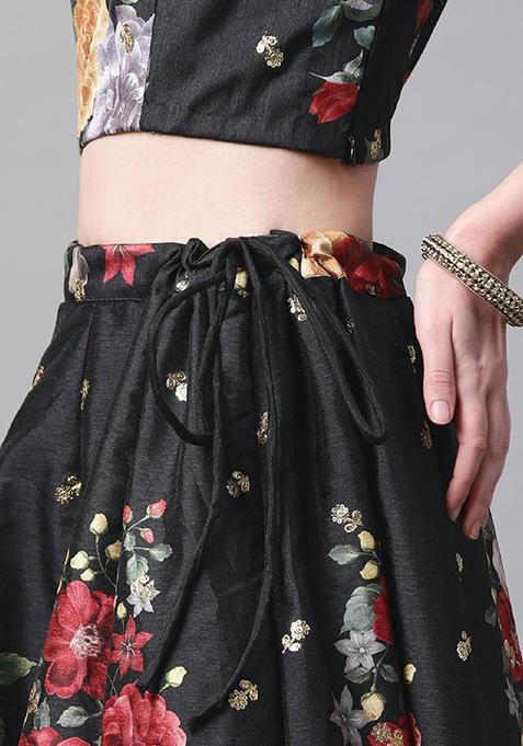 Black Embroidered Heavy Banglori Silk Lehenga Set