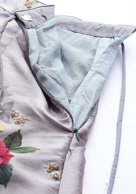 Grey Embroidered Heavy Banglori Silk Lehenga Set