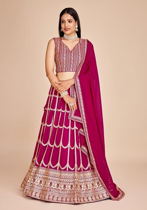 Rani Pink Embroidered Georgette Lehenga Set