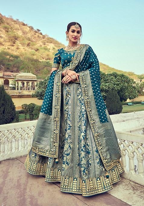 Grey Embroidered Silk Lehenga Set