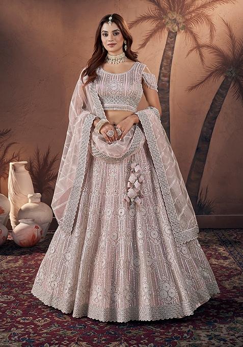 Baby Pink Embroidered Net Lehenga Set