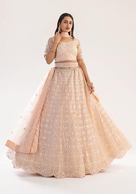 Peach Gota Work Zarkan Embellished Net Lehenga Set