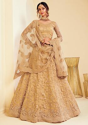 Gold Thread Embroidered Net Lehenga Set