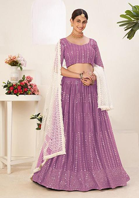 Twilight Lavender Sequin Embroidered Georgette Lehenga Set