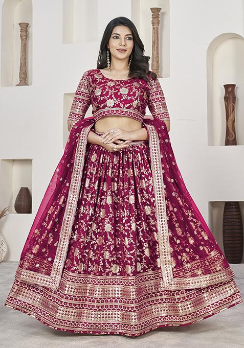 Rani Zari Sequin Embroidered Dola Jacquard Lehenga Set