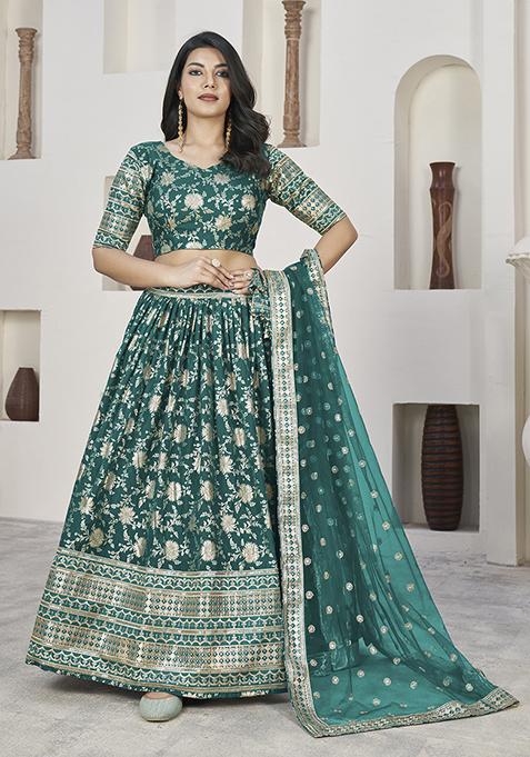 Rama Zari Sequin Embroidered Dola Jacquard Lehenga Set