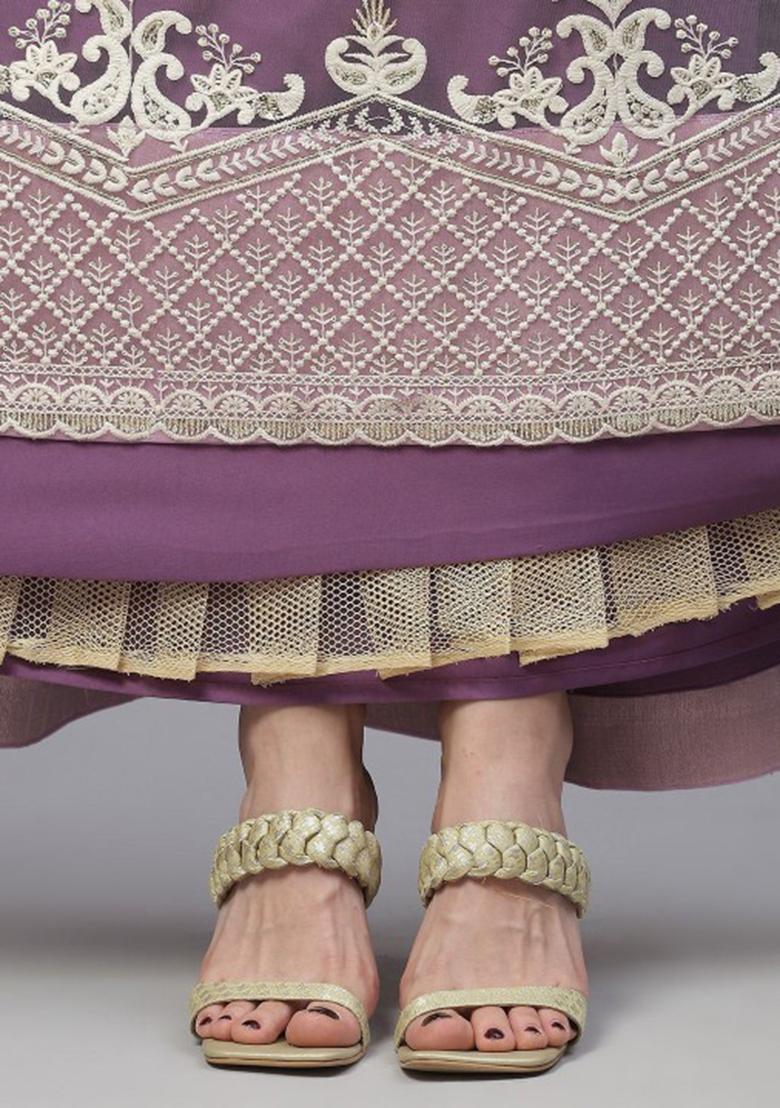 Lavender Thread Embroidered Net Lehenga Set