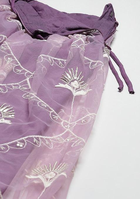 Lavender Thread Embroidered Net Lehenga Set