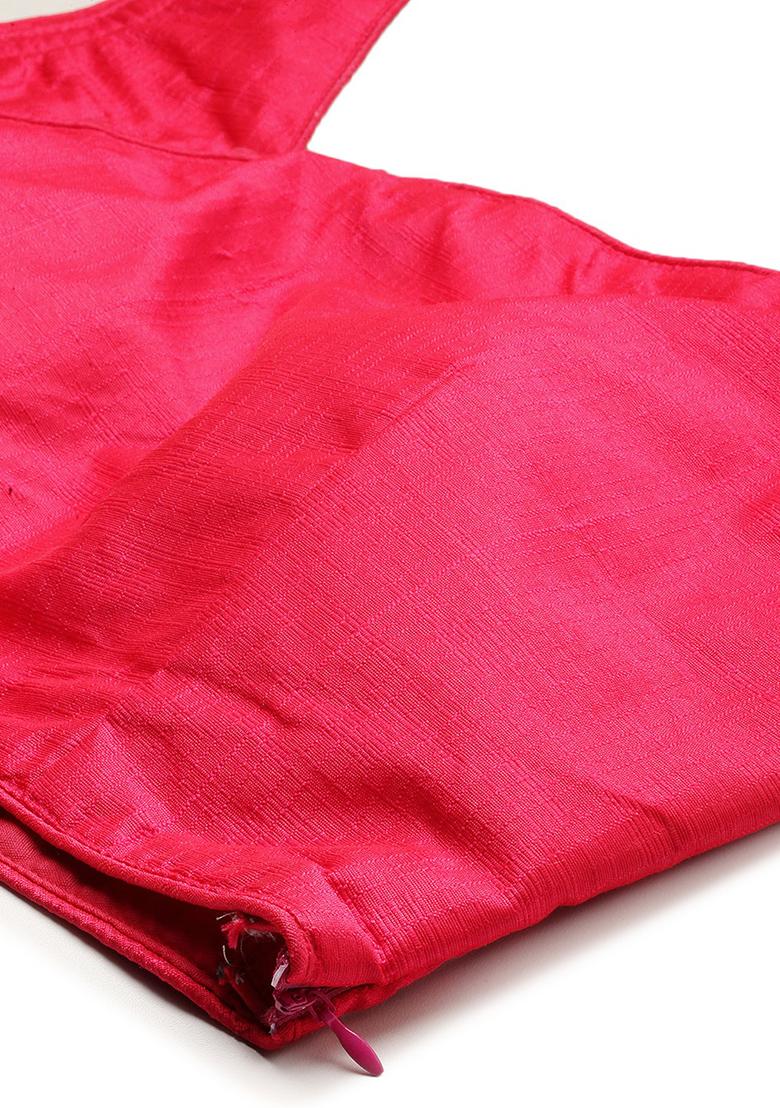 Pink Printed Silk Lehenga Set