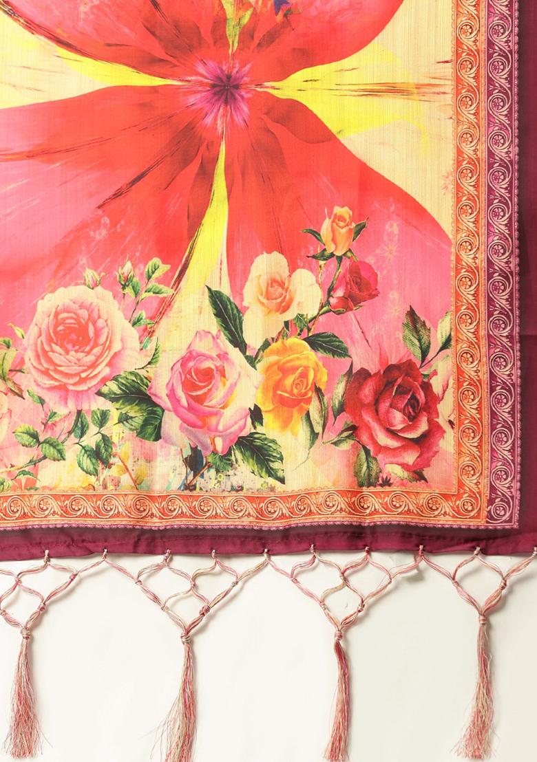 Pink Printed Silk Lehenga Set