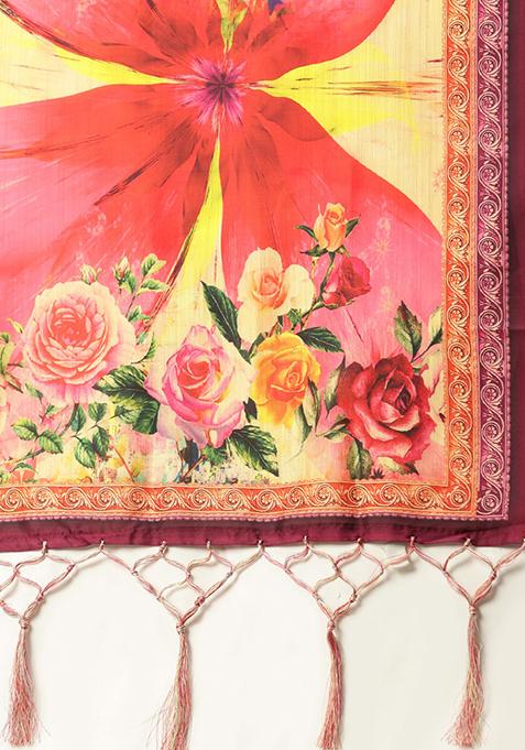 Pink Printed Silk Lehenga Set