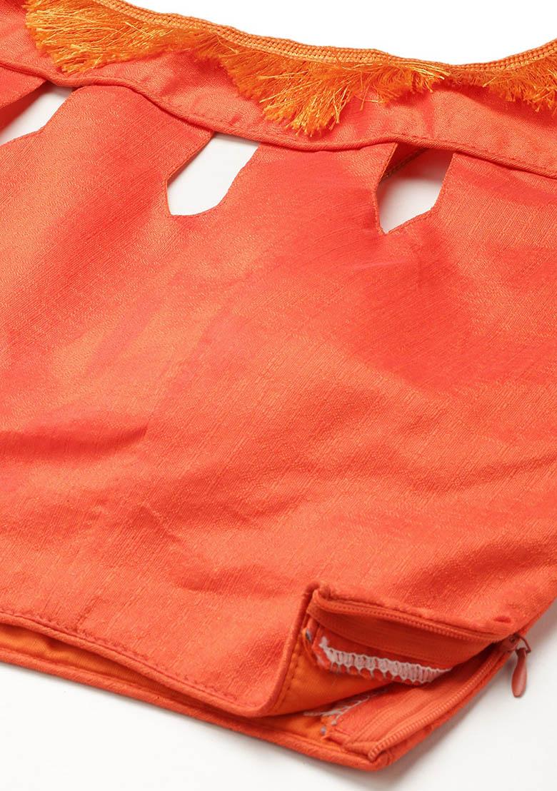 Navy Blue Printed Silk Lehenga Set