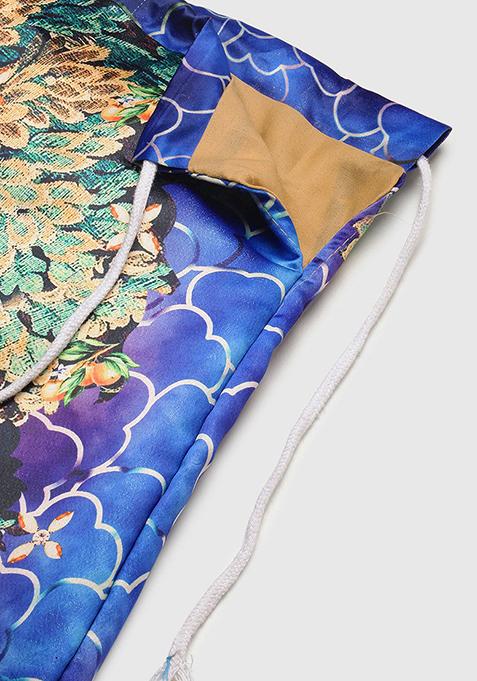 Navy Blue Printed Silk Lehenga Set