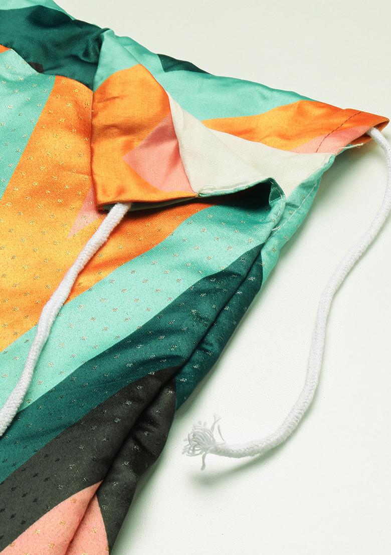 Multicolor Printed Silk Lehenga Set