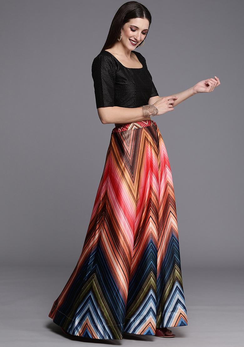 Multicolor Printed Silk Lehenga Set