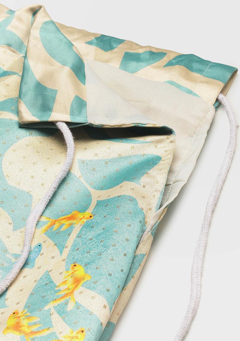 Cream Printed Silk Lehenga Set