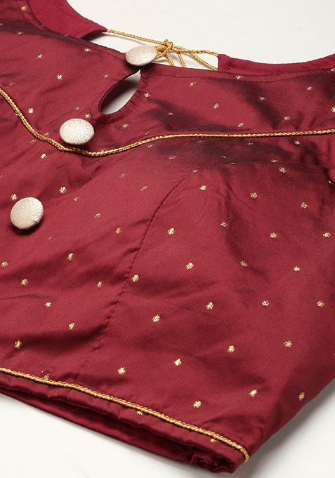 Cream Printed Silk Lehenga Set