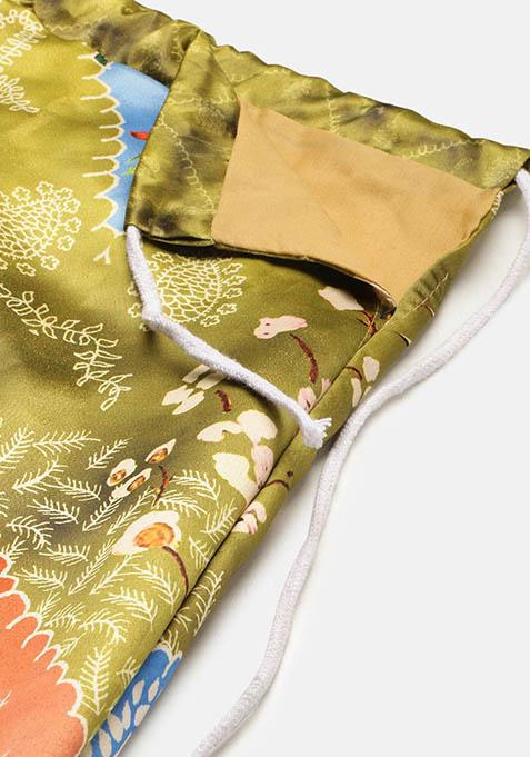 Multicolor Printed Silk Lehenga Set