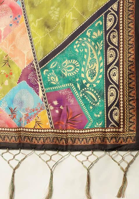 Multicolor Printed Silk Lehenga Set