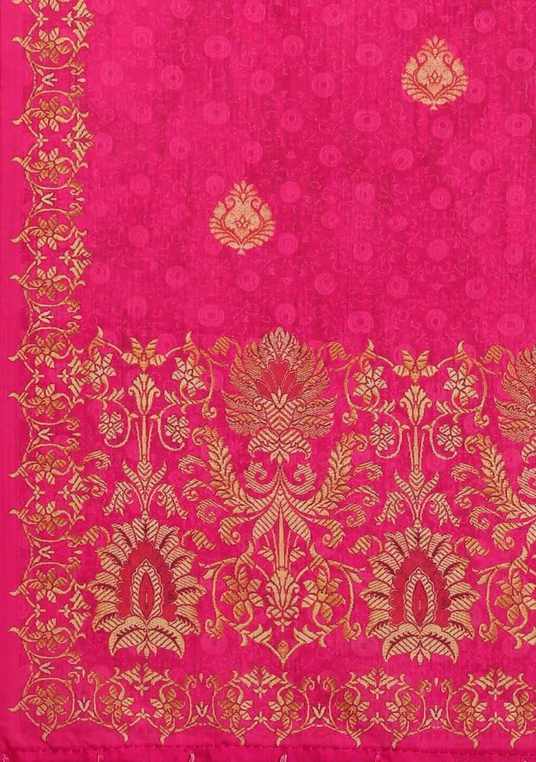 Pink Printed Silk Lehenga Set