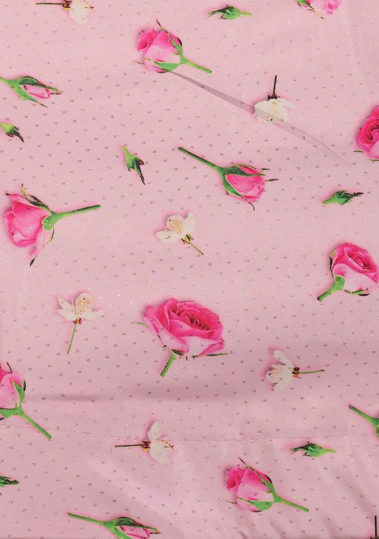 Pink Printed Silk Lehenga Set