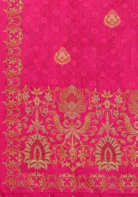 Pink Printed Silk Lehenga Set