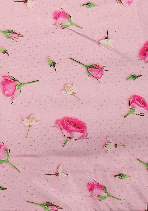 Pink Printed Silk Lehenga Set