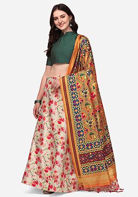 Pink Printed Silk Lehenga Set